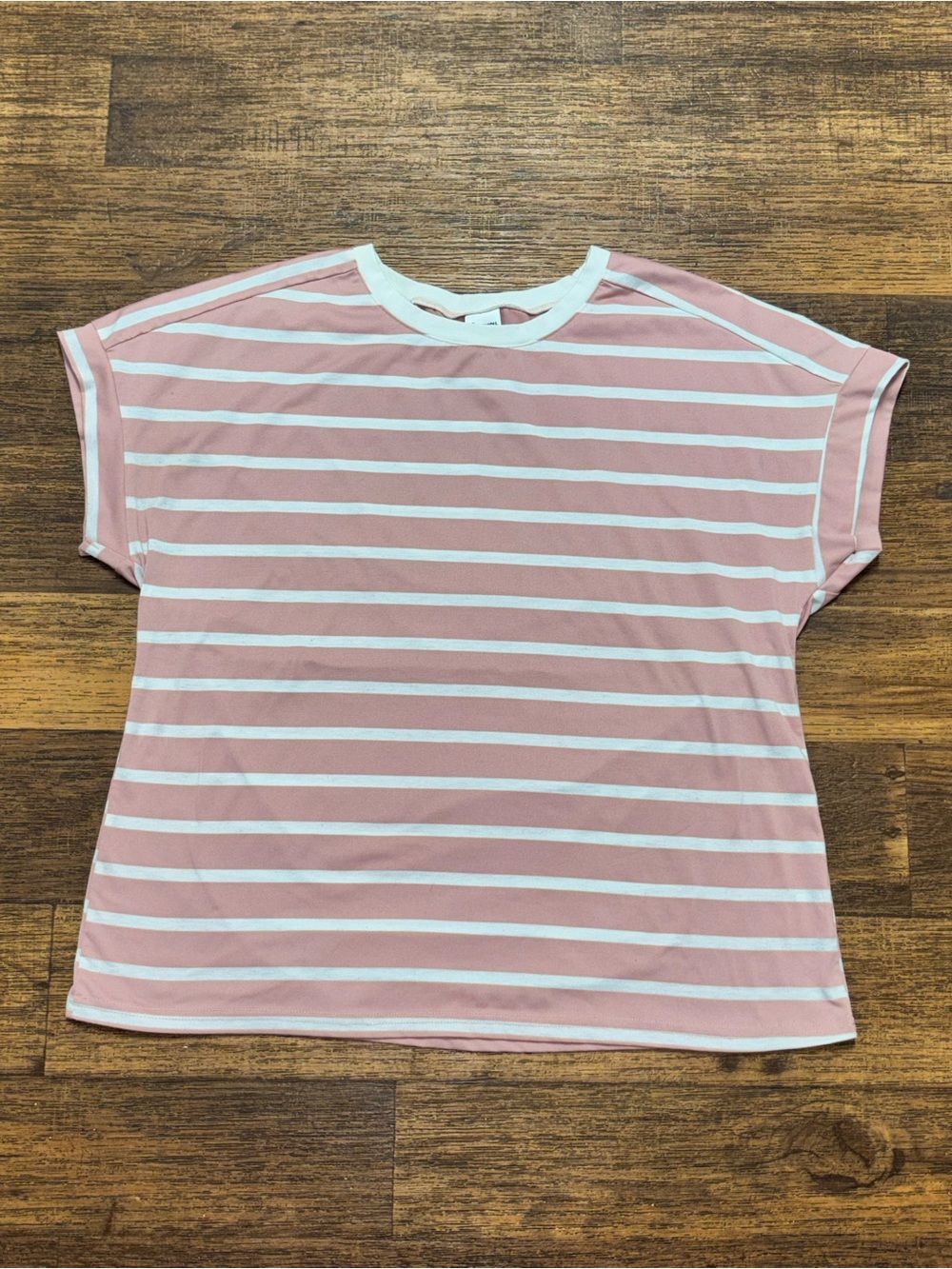 Relaxed Pink and White Striped Crewneck Tee